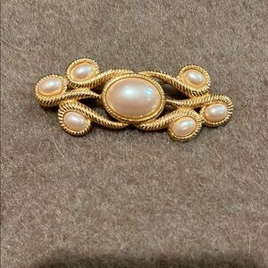 Monet Gold and Cream Pearl Brooch Victorian-Inspired Design